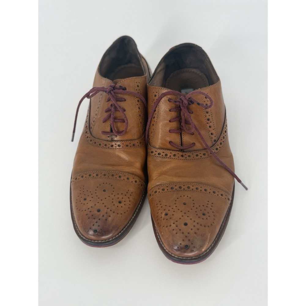 Johnston Murphy Mens 9M Leather Wingtip Oxford Dress Shoes Brown‎ Cap Toe